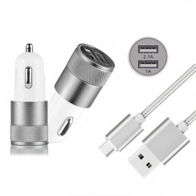 Oem - Duo 2.1A/1A Autolader adapter + USB Type C Kabel set - Aanstekerplugs - AL603-CB