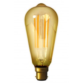 Calex - B22 Calex LED volglas Longgloeidraad Rustik Lamp 240V 4W 320lm ST64, Goud 2100K Dimbaar - Vintage Antiek - CA0246