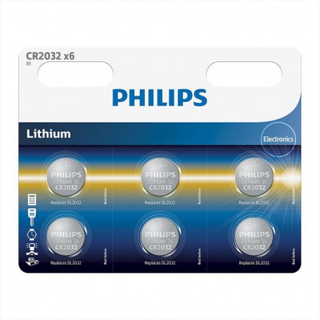 PHILIPS, 6-Pack Philips CR2032 lithium button cell battery, Button cells, BS013-CB