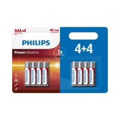 PHILIPS, 4+4 Pack - AAA R3 Philips Power Alkaline, AAA formaat, BS018-CB