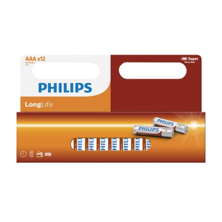 PHILIPS, 12-Pack - AAA R3 Philips LongLife Zinc Alkaline, Size AAA, BS035-CB