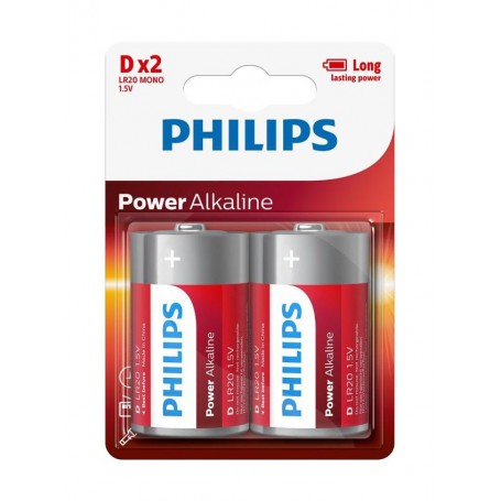 PHILIPS, Philips Power D/LR20 Alkaline - 2 pieces, Size C D 4.5V XL, BS048-CB