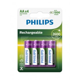 PHILIPS, Philips MultiLife 1.2V AA/HR6 2600mah NiMh rechargeable battery - 4-Pack, Size AA, BS050-CB