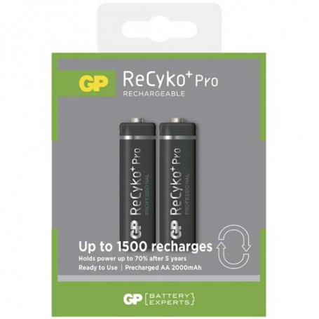 GP, Duo GP R6/AA ReCyko+ PRO 2000mAh 1.2V NiMH Rechargeable Batteries, Size AA, BS123-CB