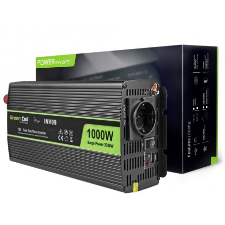 Green Cell - 1000W DC 12V a AC 230V Convertidor convertidor de corriente con USB - Pure/Full Sine Wave - Inversores de baterí...