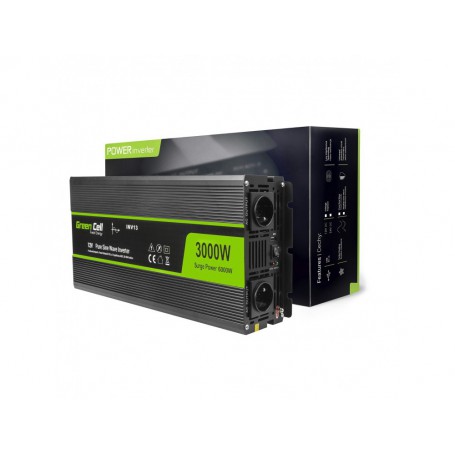 Green Cell - 3000W DC 12V naar AC 230V met USB Stroom Inverter Converter - Pure/Full Sine Wave - Batterij omvormers - GC011