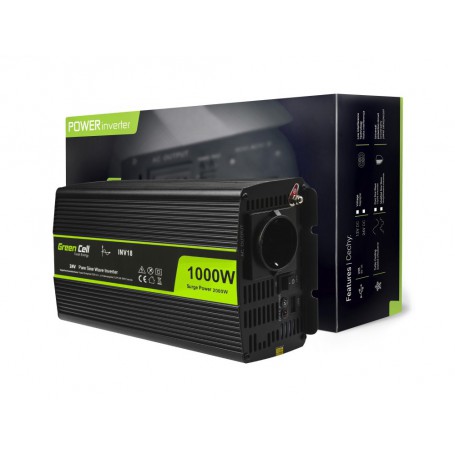 Green Cell - 1000W DC 24V naar AC 230V met USB Stroom Inverter Converter - Pure/Full Sine Wave - Batterij omvormers - GC013
