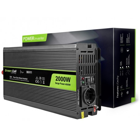 Green Cell - 2000W DC 12V naar AC 230V met USB Stroom Inverter Converter - Pure/Full Sine Wave - Batterij omvormers - GC033