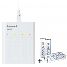 Cargador USB Powerbank Panasonic Eneloop 2.25h BQ-CC87 + 4x pilas AA 2000mAh