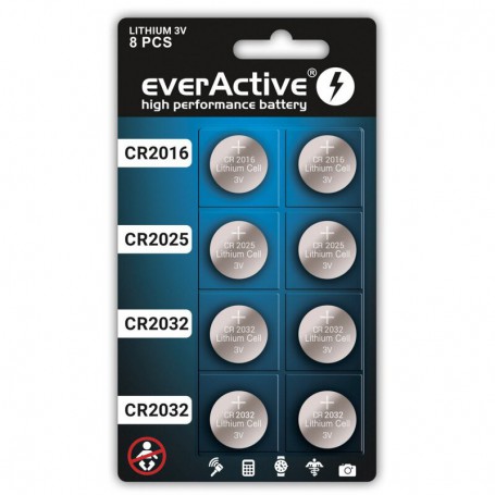 EverActive, 8x everActive POWER-PACK CR2032 / CR2025 / CR2016 3V Lithium batterij, Knoopcellen, BL338