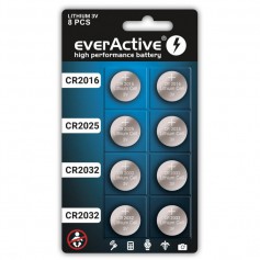 8x everActive POWER-PACK CR2032 / CR2025 / CR2016 3V Lithium batterij