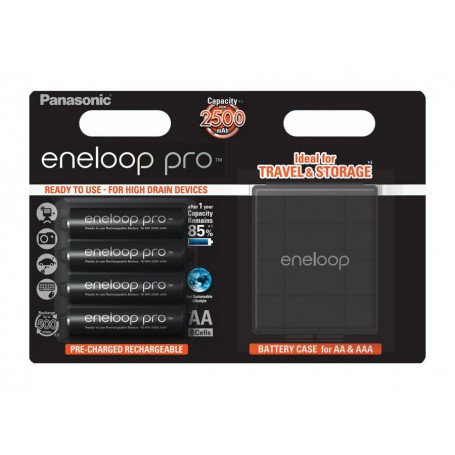 Eneloop - Panasonic eneloop PRO AA R6 2500mAh 1.2V Rechargeable Battery + Free storage / travel box - Size AA - BL349-5410853...