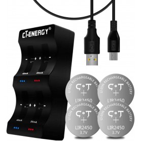 Oem - CT-ENERGY Caricabatterie a bottone al litio con 4 pezzi Lir2450 3,7V ricaricabile ad alta capacità -  - AL257-2450