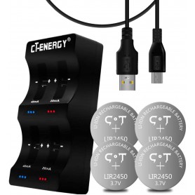 Oem - CT-ENERGY lithium-knoopcelbatterijoplader met 4-pack Lir2450 3.7V oplaadbaar met hoge capaciteit - Batterijladers - AL2...