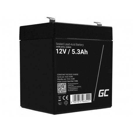 Green Cell, Green Cell 12V 5.3Ah 5300mAh VRLA AGM Battery, Battery Lead-acid , GC361-AGM45