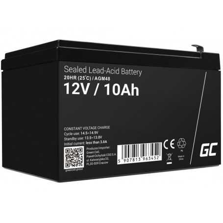 Green Cell - Green Cell 12V 10Ah 10000mAh F1 (4.74mm) VRLA AGM Batteria -  - GC364-AGM48