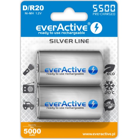 EverActive, R20 D 5500mAh everActive Rechargeables Silver Line, Size C D and XL, BL155-CB