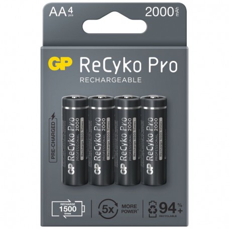 GP, GP R6/AA ReCyko+ PRO 2000mAh 1.2V NiMH Rechargeable Batteries, Size AA, BS122-CB