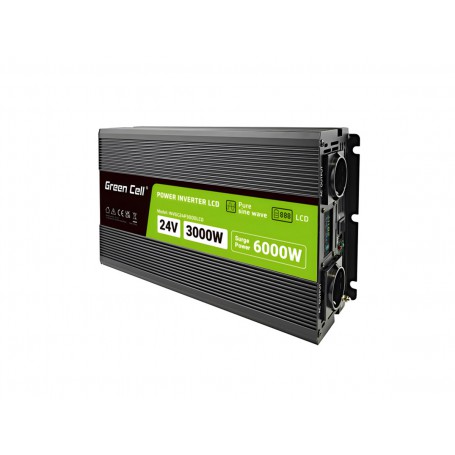 Green Cell - GREEN CELL Smart LCD 3000W 24V DC bis 230V AC mit USB QC3.0 Batteriewechselrichter reine Sinuskurve - Batterie-W...