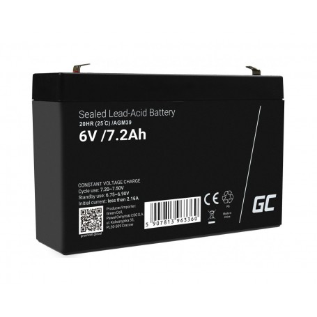 Green Cell - Green Cell 6V 7.2Ah (F1 4.6mm) 7200mAh VRLA AGM accu -  - GC397-AGM39