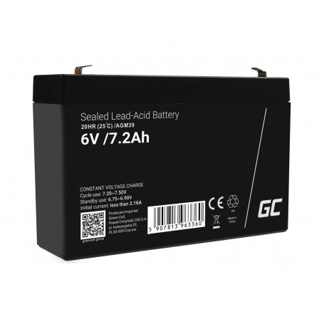 Green Cell, Green Cell 6V 7.2Ah (F1 4.6mm) 7200mAh VRLA AGM Battery, Battery Lead-acid , GC397-AGM39