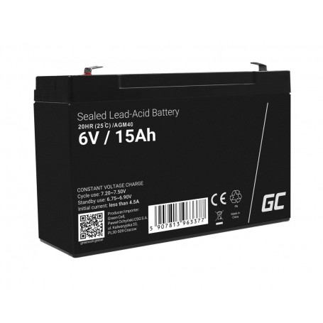 Green Cell - Green Cell 6V 15Ah (F1 4.6mm) VRLA AGM accu -  - GC398-AGM40