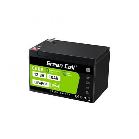 Green Cell, Green Cell CUBE 12.8V 10Ah LiFePO4 155x100x100mm IP54 battery for solar panels and campers, LiFePO4 battery, GC403