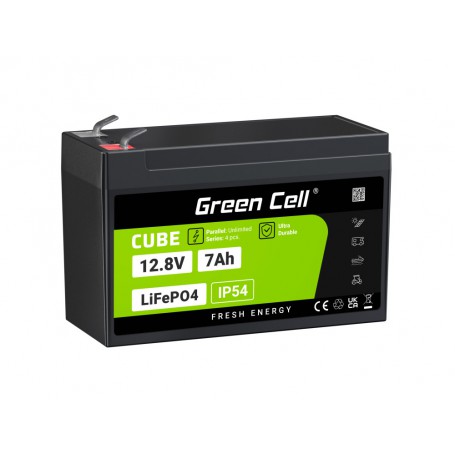 Green Cell, Green Cell CUBE 12.8V 7Ah LiFePO4 155x70x100mm IP54 battery for solar panels and campers, LiFePO4 battery, GC404